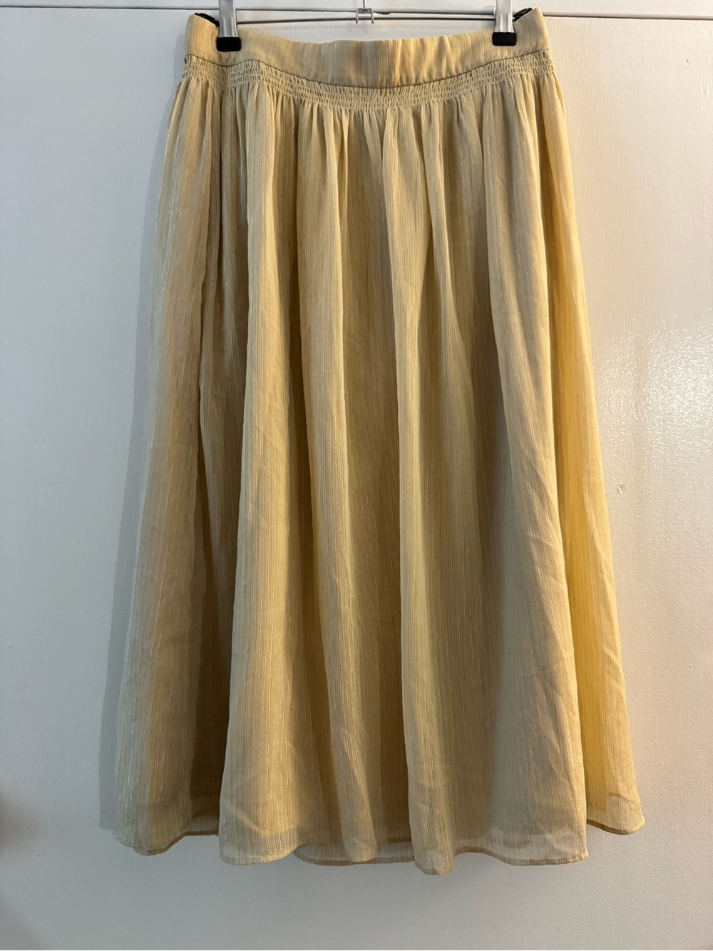 Ann Taylor Metallic Gold Thread Champagne Midi Skirt Size 6